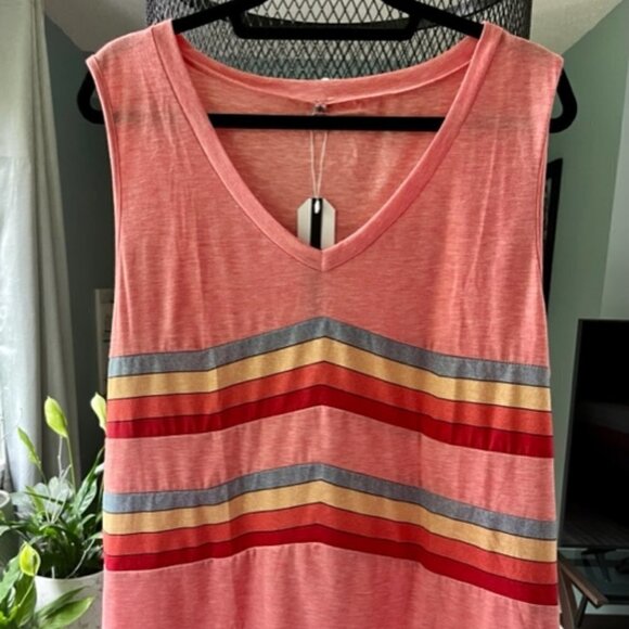 Saukole Women's V-neck Sleeveless Top Rainbow Stripes Pink Plus Size 1XL - Picture 4 of 16